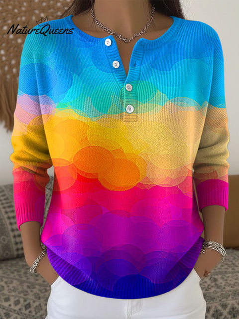 Women's Geometric Abstract Gradient Pattern Art Print Buttoned Cardigan Sweater
