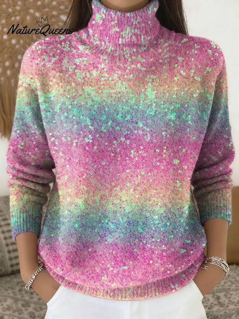 Women's Shimmery Gradient Print Turtleneck Sweater