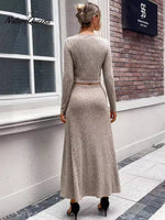 Women's Casual Long Sleeve Top Skirt Knitted Suit