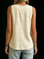 Women's Round-neck Sleeveless Pleated Cotton-linen Top