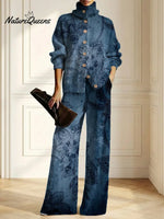 Women's Floral Pattern Art Print Casual Cotton Knitted Suits