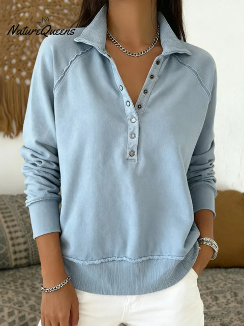 Women's Casual Solid Color Pullover Cotton Sweatshirt