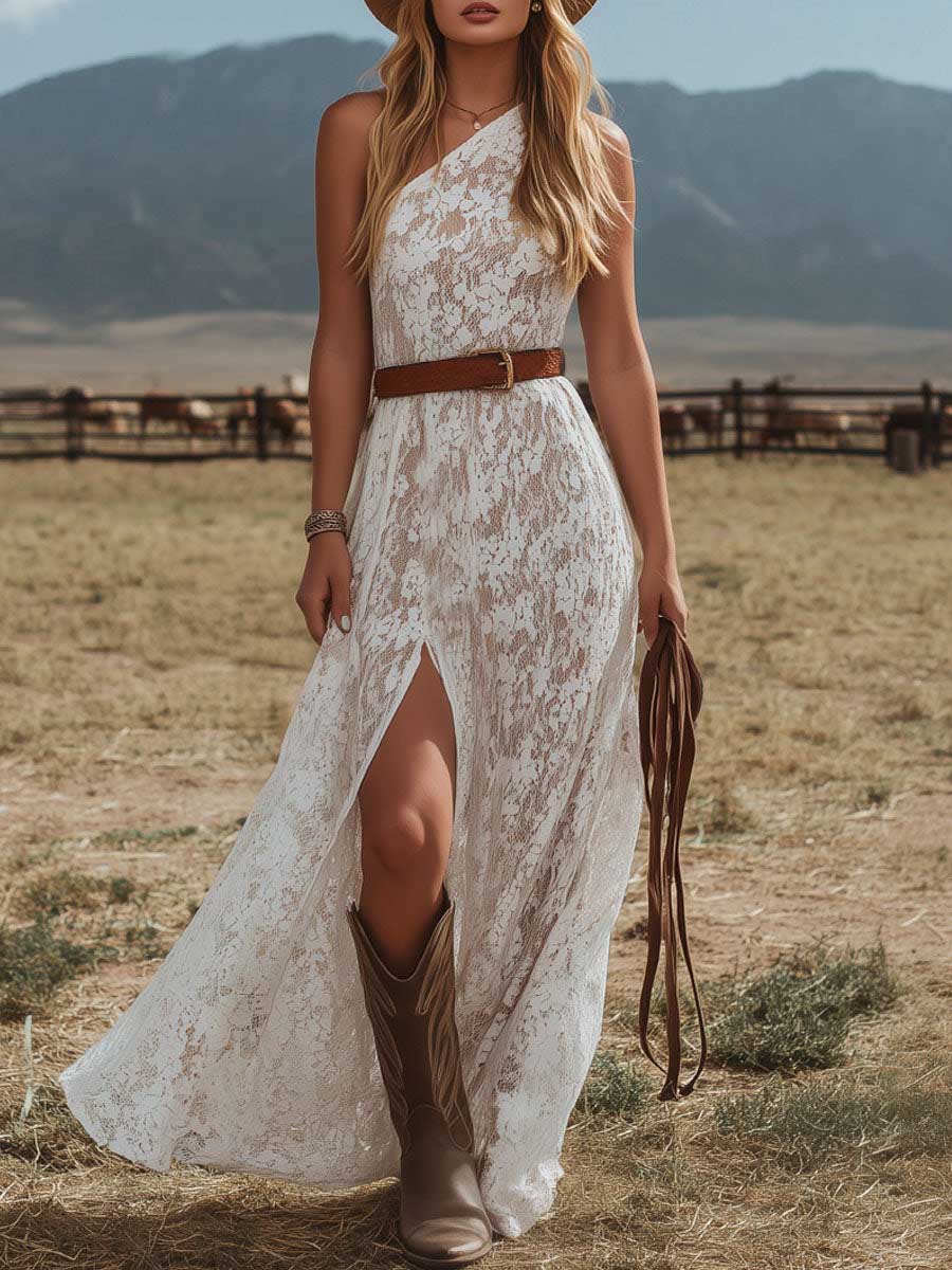Women's Off-shoulder Sleeveless Loose-fit Lace A-line Casual Dress