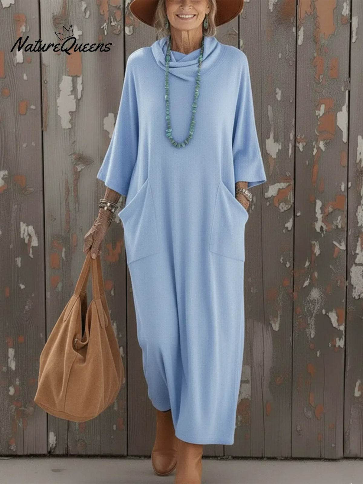Cozy Cowl Collar Loose Pocket Knit Dress