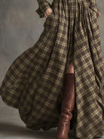 Women's Vintage Plaid Pattern Art Print Casual Cotton Dress