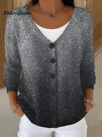 Women's Gradient Print V-Neck Long Sleeve Casual Loose Sequined Top