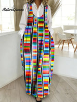 Women's Rainbow Geometry Pattern Art Print Casual Cotton Denim Dress