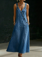 Casual Button-up Shoulder Straps Denim Dress