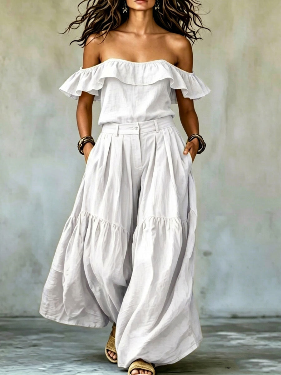 Women's Solid-color Off-the-shoulder Long-sleeve Casual Dress