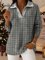 Women's Geometric Grid Decorative Pattern Casual Shirt Collar Long Sleeve Sweater