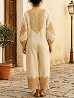 Women's Ethnic Pattern Art Casual Stylish Elegant Long Sleeve Cotton Linen Jumpsuit