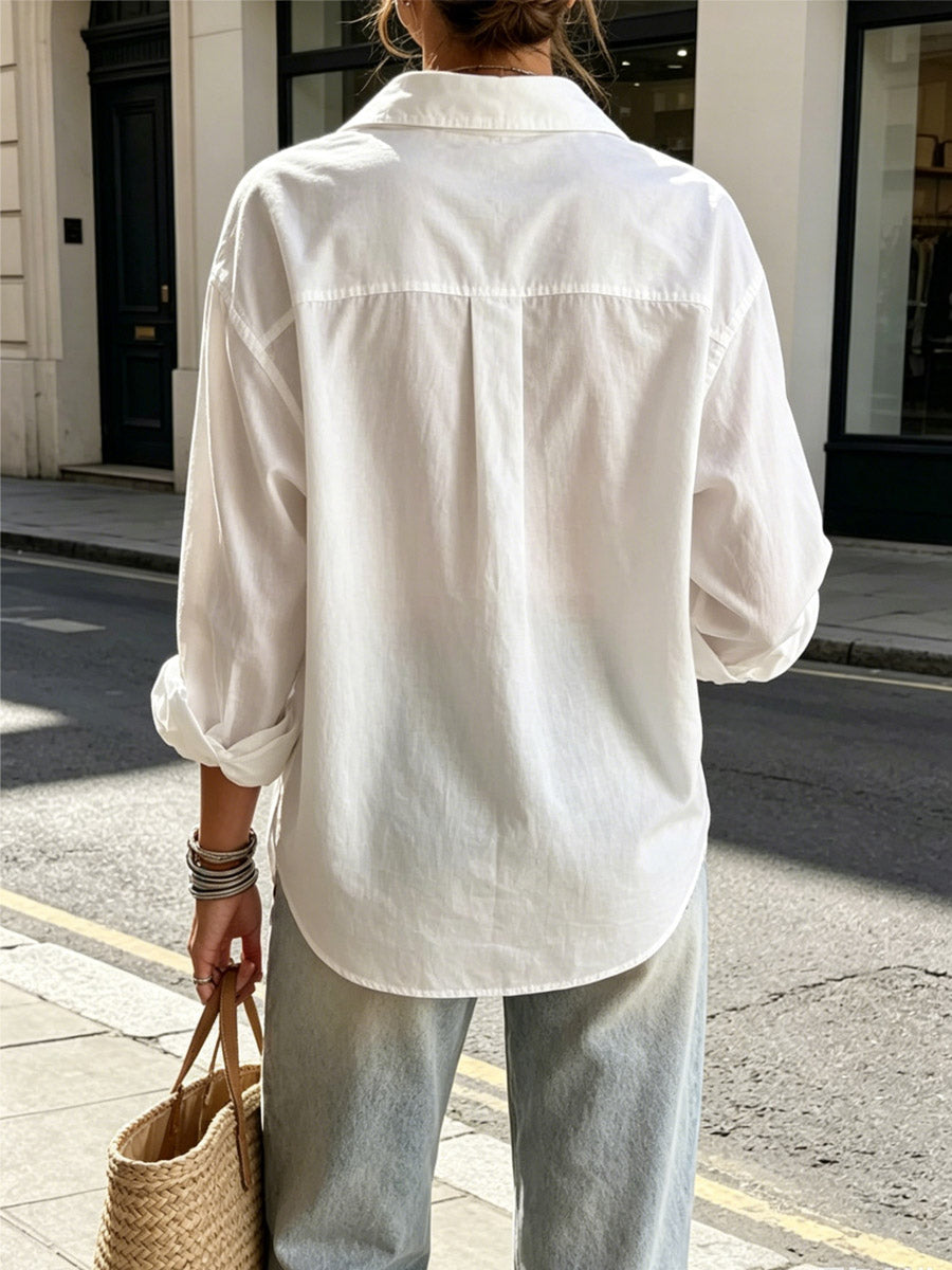 Women's Solid Color Art Casual Long Sleeve Cotton Linen Shirt