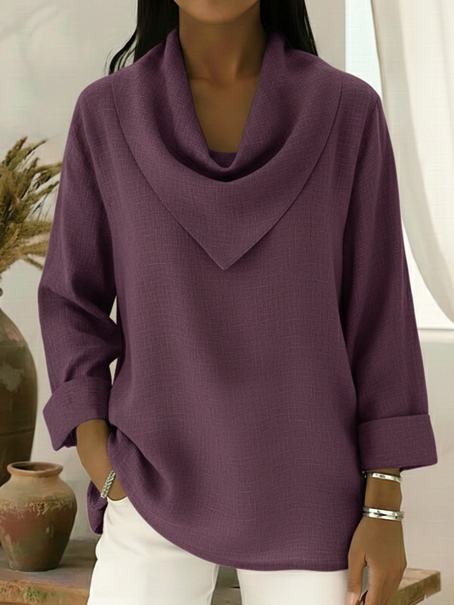 Retro Style Triangular Collar Cotton And Linen Top