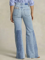 Women's Vintage Pattern Art Print Casual Cotton Denim Jeans