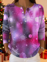 Women's Christmas Snowflake Gradient Pattern Art Print Buttoned Cardigan Sweater