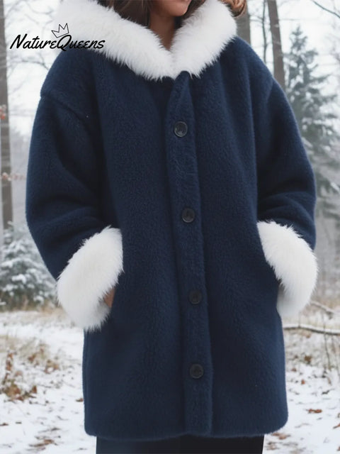 Cozy Fur-trimmed Mink Fleece Button-down Coat