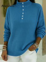 Casual Stand-collar Button-up Waffle-knit Sweatshirt