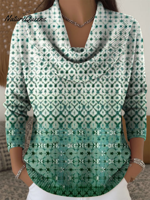 Women's Color Gradient Pattern Art  Print Cowl Neck Sweater