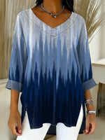 Women's Retro Geometric Art Print Casual Washed Denim Cotton Top