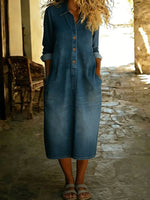 Women's Shirt Collar Long-sleeved Loose Casual Denim Dress