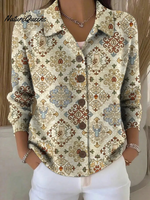 Women's Diamond-shaped Ethnic Pattern Print Printed Collared Sweater