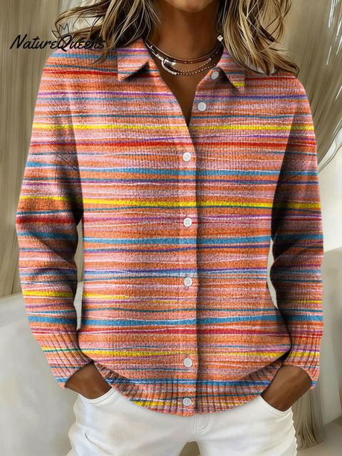 Women's Geometric Abstract Stripe Pattern Art Print Cowl Neck Sweater