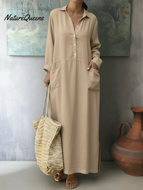 Women's Loose-fitting Casual Linen And Cotton Dress