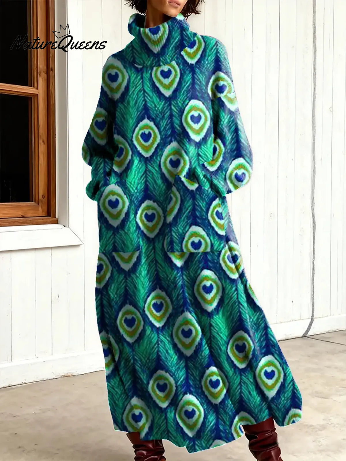 Women's Vintage Feather Art Print Casual Cotton Knitted Dress