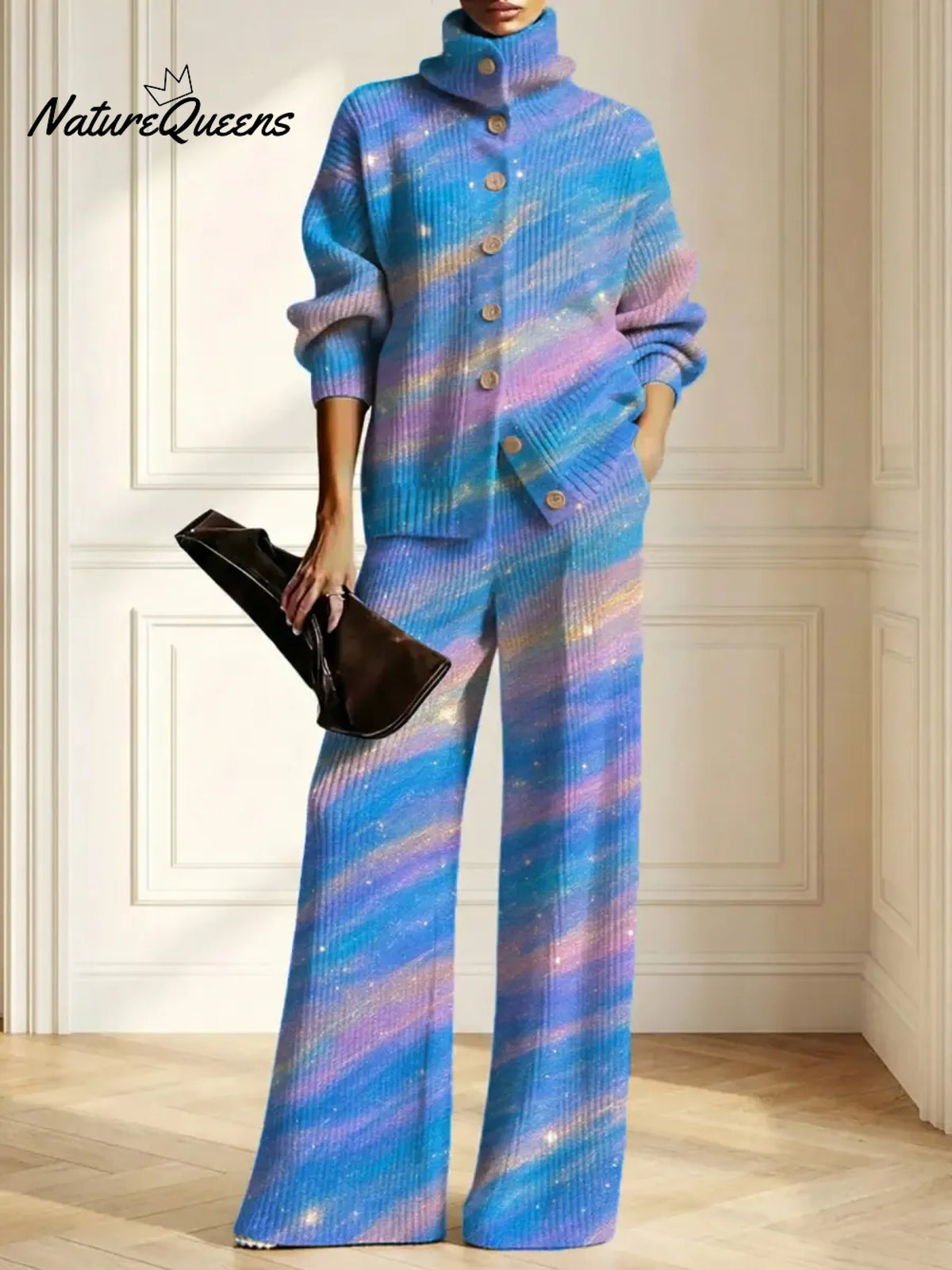 Women's Gradient Pattern Art Print Casual Cotton Knitted Suits