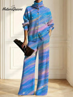 Women's Gradient Pattern Art Print Casual Cotton Knitted Suits