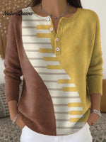 Women's Vintage Abstract Geometry Art Print Buttoned Cardigan Sweater