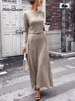 Women's Casual Long Sleeve Top Skirt Knitted Suit