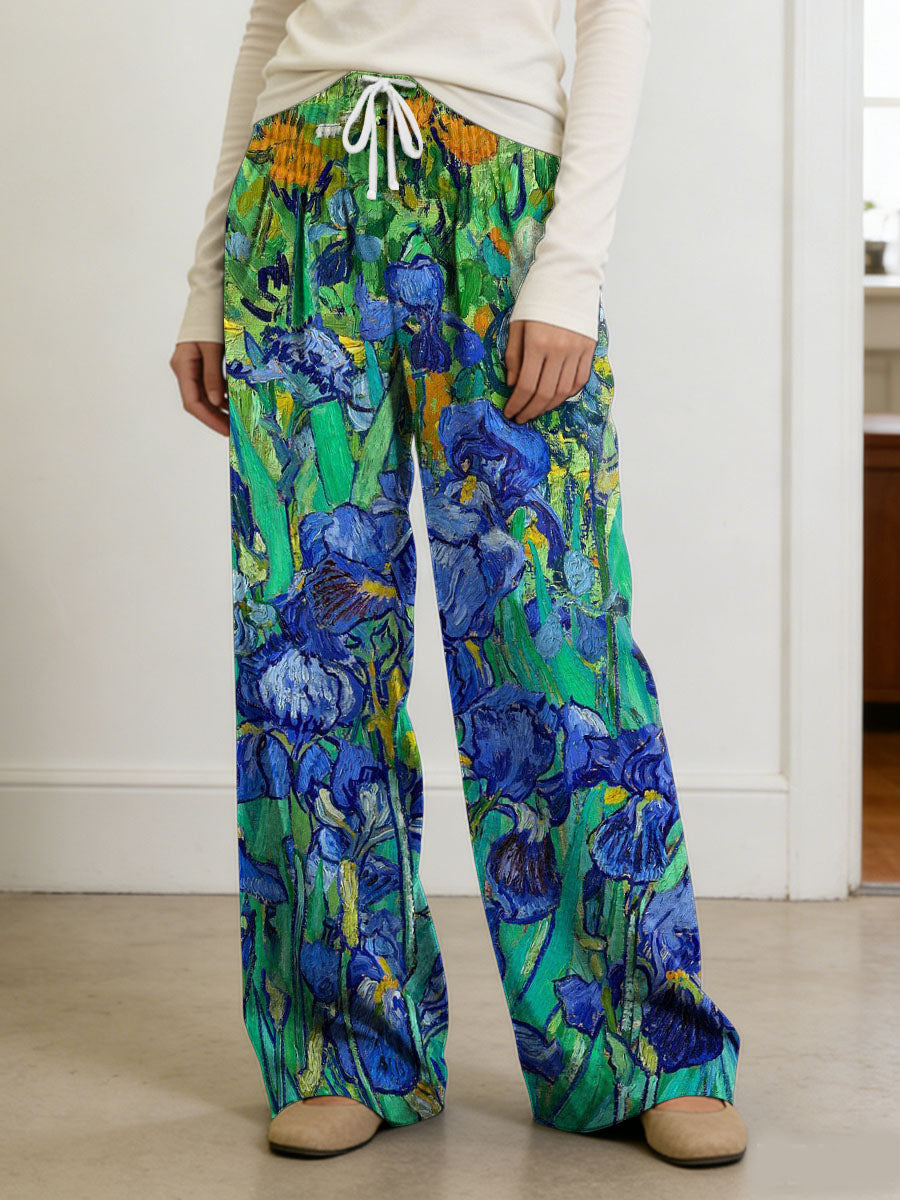 Van Gogh-style Floral Decorative Patterns Women's Casual Side Pockets Pants