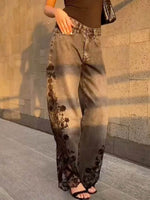 Women's High-waisted Loose-fit Wide-leg Jeans With Embroidered Patchwork