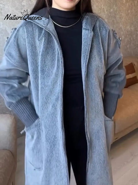 Women's Angolan Leopard Print Zip-Up Hooded Coat