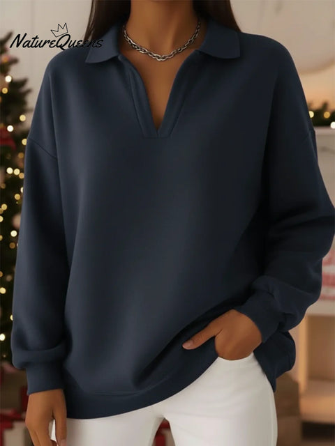 Casual Polo Collar Cotton Pullover