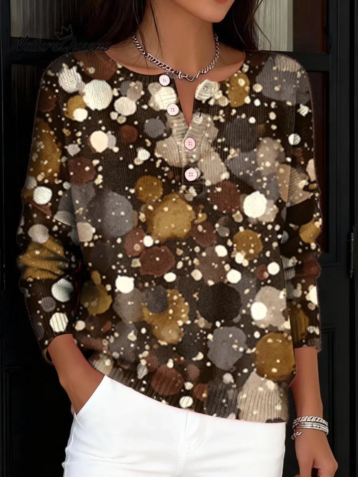 Women's VintagePolka Dots Art Print Buttoned Cardigan Sweater