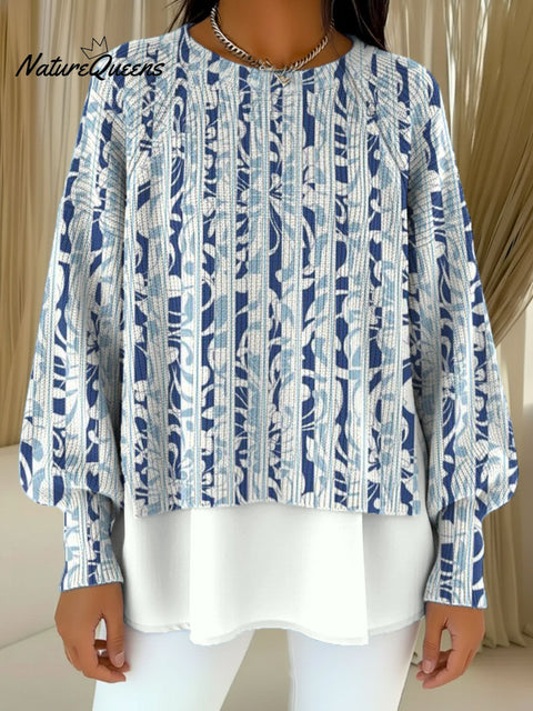 Women's Geometric Patterned Vertical Stripe Cutting And Decorative Design Casual Round Collar Long Sleeve Sweater