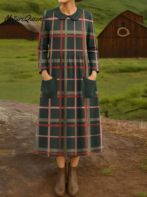 Christmas line plaid decorative pattern Casual Long Sleeve Dress