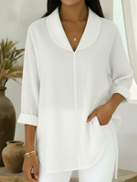 Cozy Notched-collar Linen Shirt Top