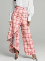 Women's Vintage Pink Plaid Valentine's Day Print High-waisted Relaxed Fit Wide-leg Jeans With A Stylish Design