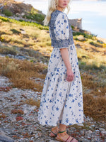 Women's Retro Floral Pattern Art Print Casual Cotton Linen Dress