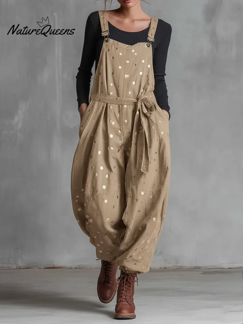 Women's Casual Gold Polka Dot Cotton Jumpsuit