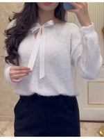 Women's Sparkling Tie-front Pullover Sweater