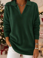 Retro Christmas Polo Collar Velvet Pullover