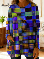 Women's Retro Abstract Pattern Art Print Casual Cotton Knitted Sweater