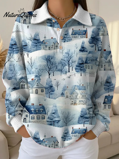 Women's Christmas Pattern Art Print Casual Cotton Sweatshirt