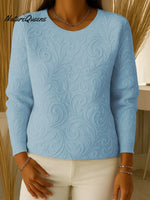 Women's Solid Color Round Neck Long Sleeve 3D Embossed Print Knit Top