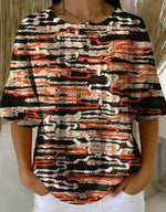 Women's Retro Multicolor Gradient Patchwork Abstraction Patterns Art Print Casual Waffle Cotton Shirt