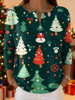 Women's Christmas Trees Pattern Art Print Buttoned Cardigan Sweater